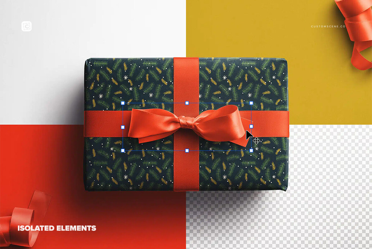 Gift Box Mockup with Bow and Silk Ribbons 4