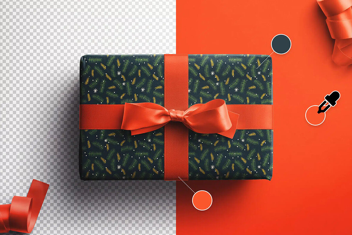 Gift Box Mockup with Bow and Silk Ribbons 5
