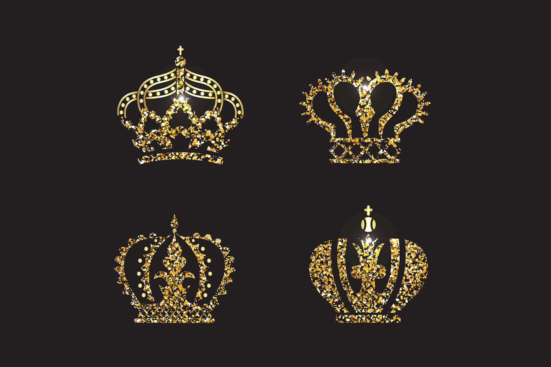 Set of Gold Silver and Black White Crown Icons 2