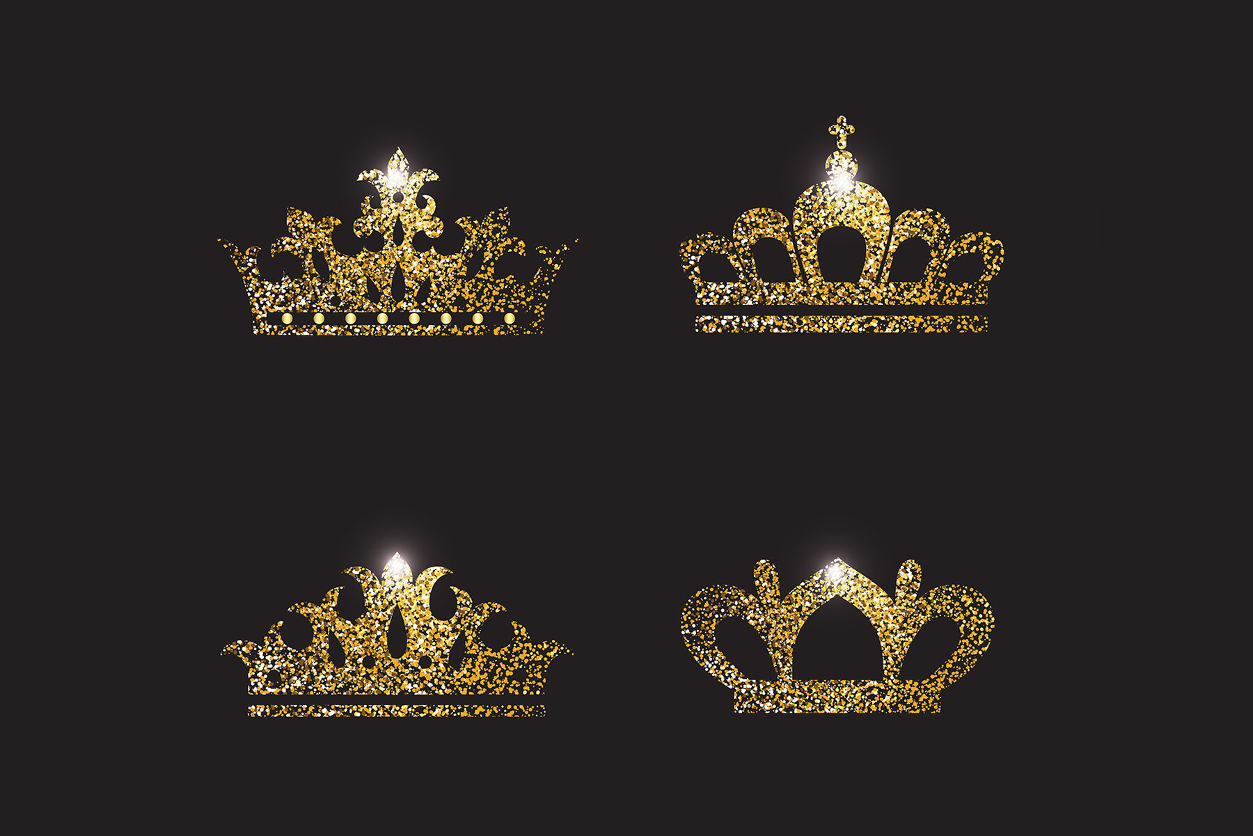 Set of Gold Silver and Black White Crown Icons 4
