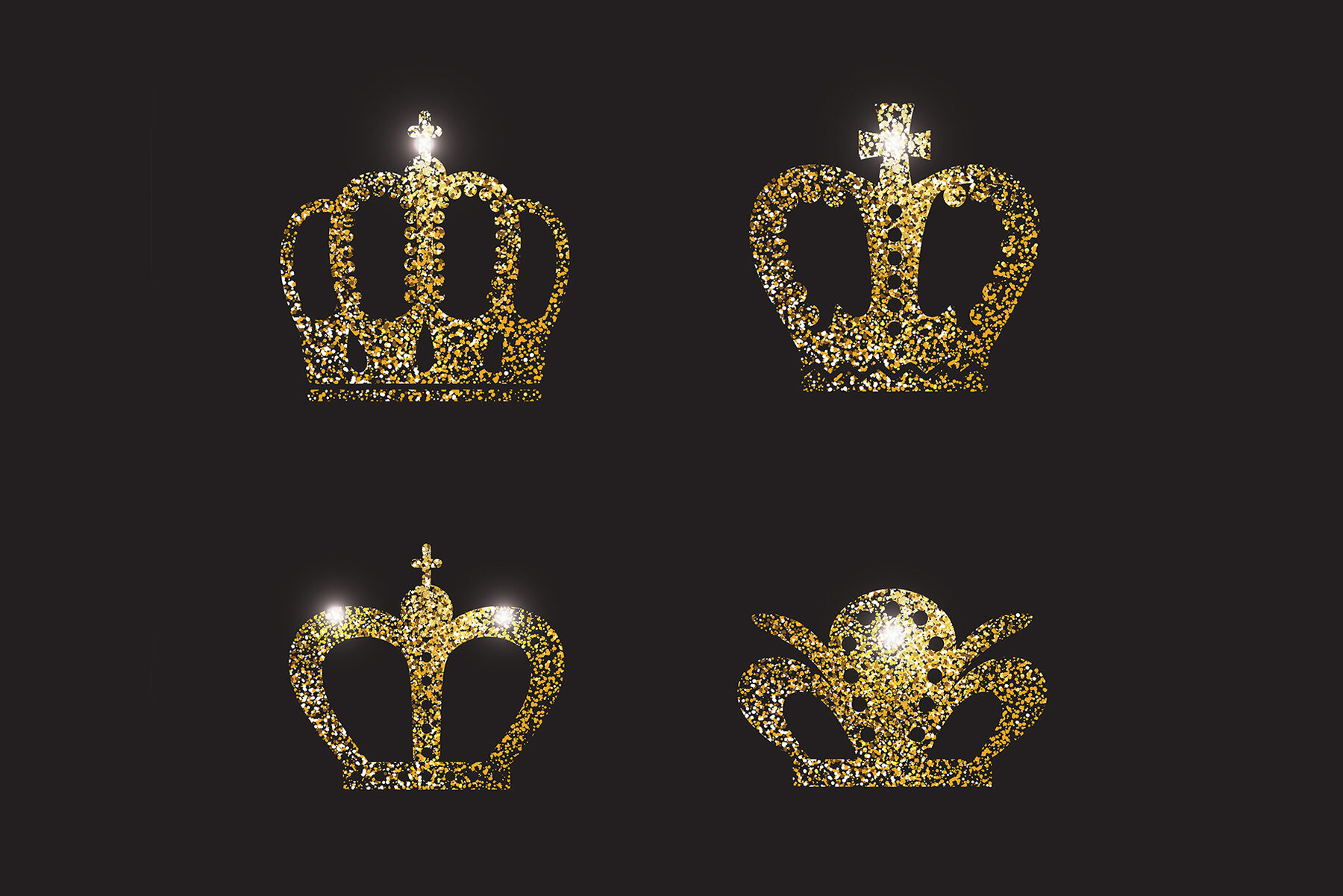 Set of Gold Silver and Black White Crown Icons 5