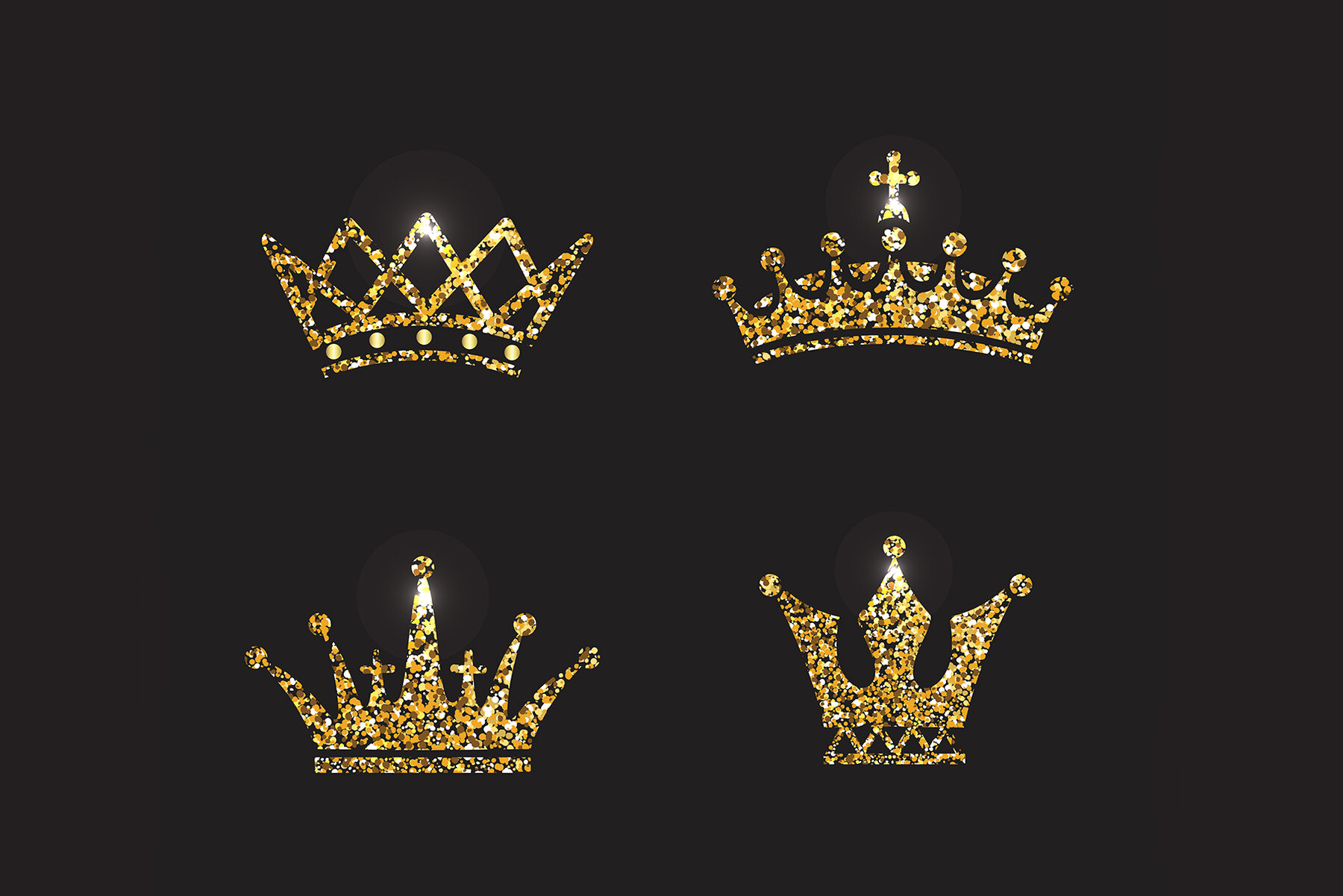 Set of Gold Silver and Black White Crown Icons 6