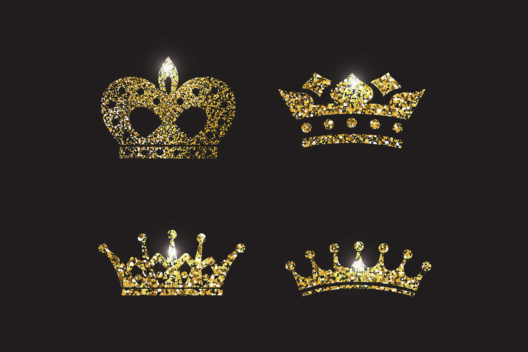 Set of Gold Silver and Black White Crown Icons 7