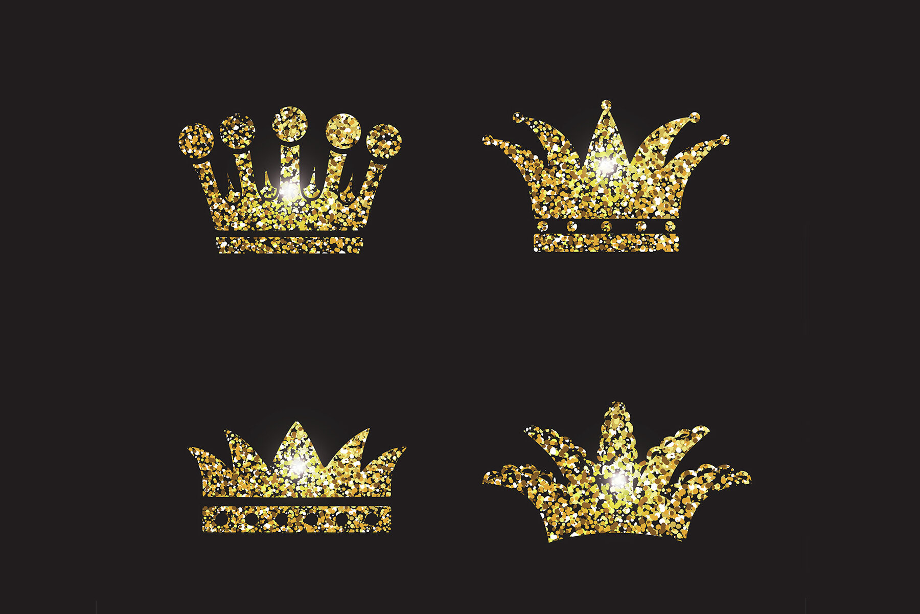 Set of Gold Silver and Black White Crown Icons 8