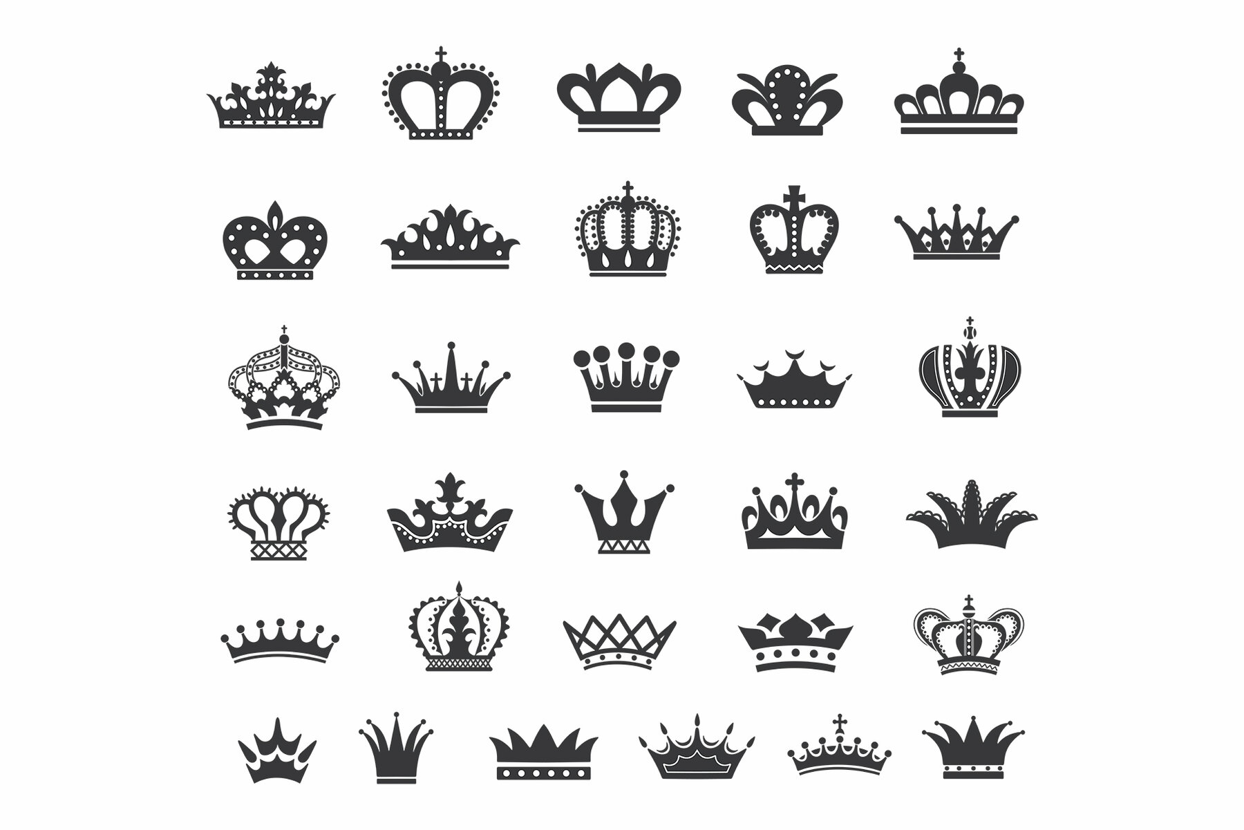 Set of Gold Silver and Black White Crown Icons 9