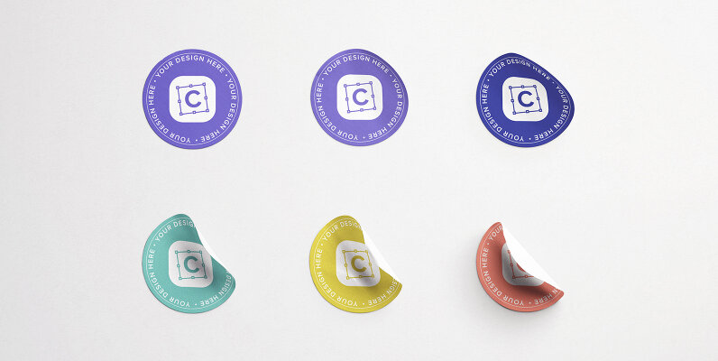 Set of Six Round Stickers Mockup