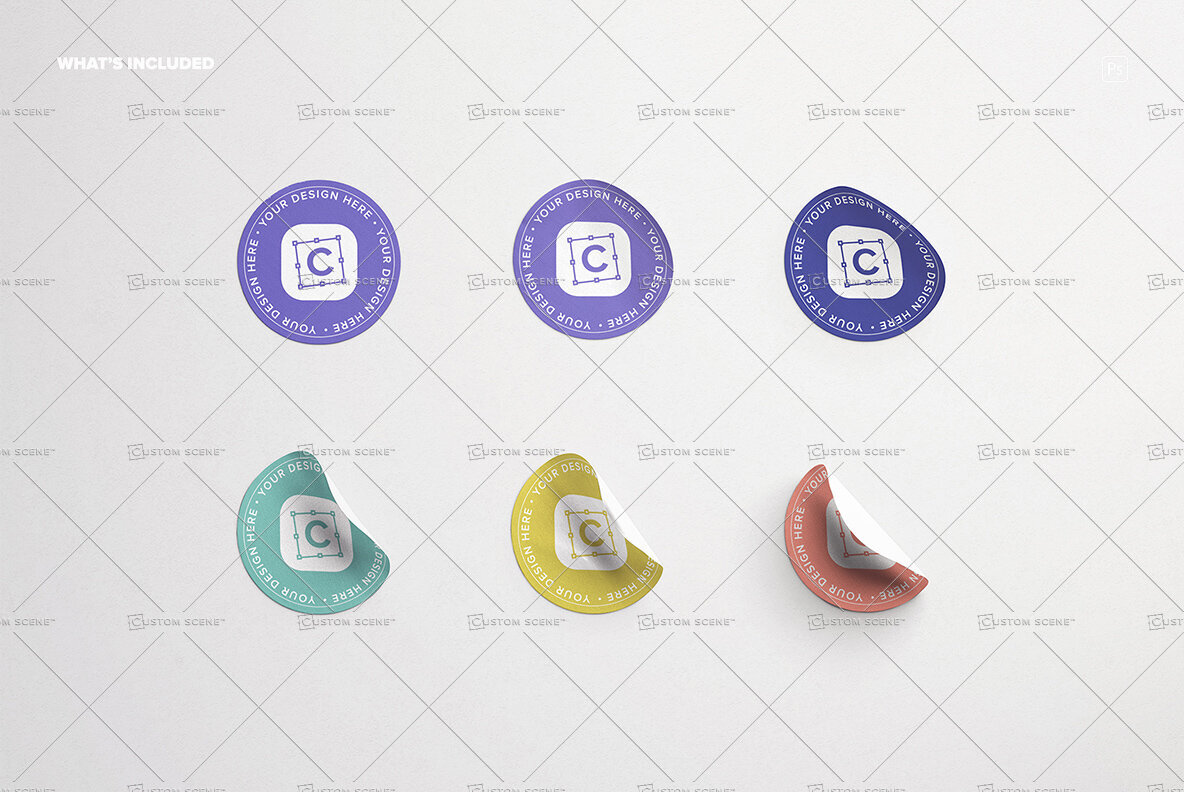 Set of Six Round Stickers Mockup 2