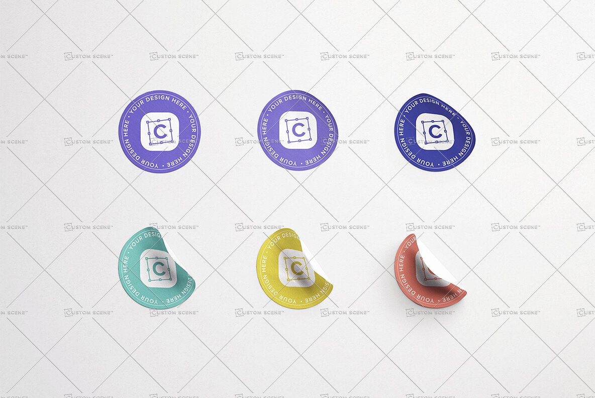 Set of Six Round Stickers Mockup 3
