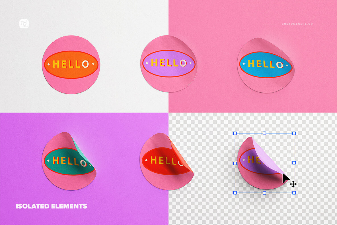 Set of Six Round Stickers Mockup 5