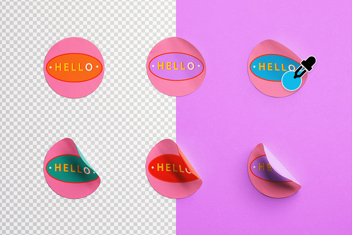 Set of Six Round Stickers Mockup 6