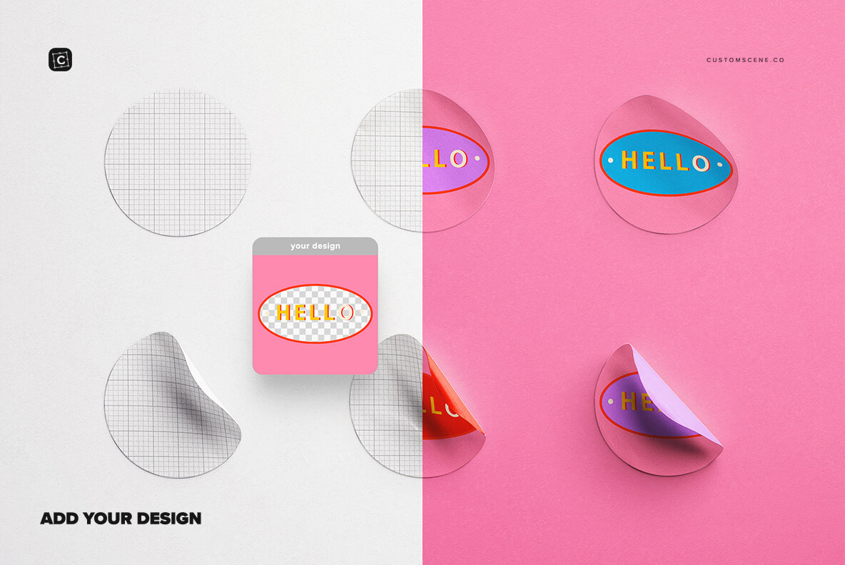 Set of Six Round Stickers Mockup 7