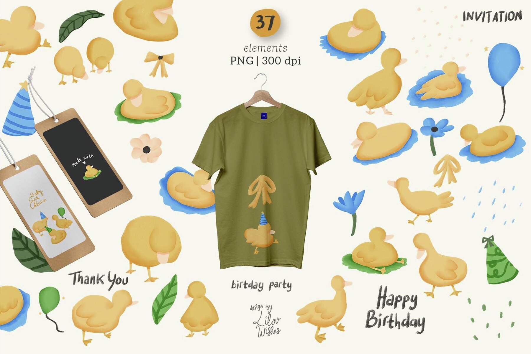 Baby duck clipart and pattern 3