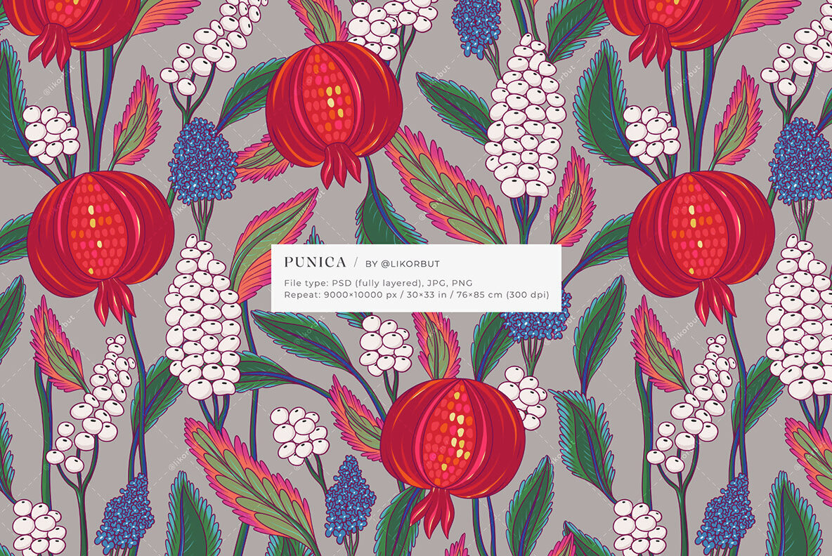 Pomegranate Floral Oriental Pattern 2