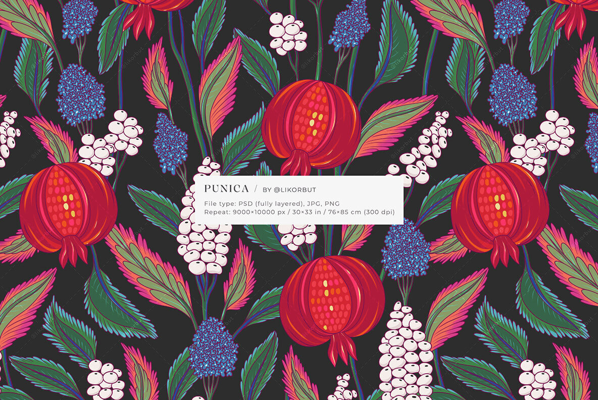 Pomegranate Floral Oriental Pattern 3
