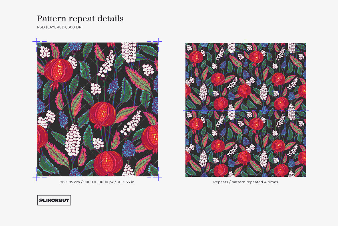 Pomegranate Floral Oriental Pattern 4