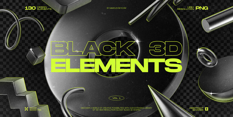 130 Black 3D Elements Collection Vol 1