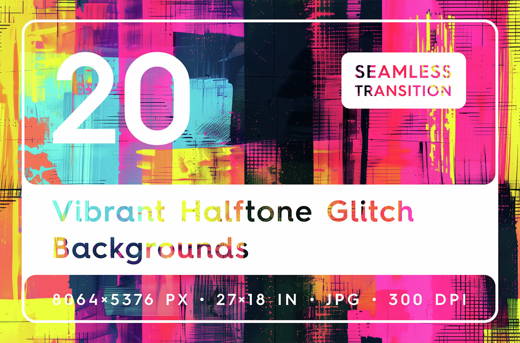 20 Vibrant Halftone Glitch Backgrounds 1