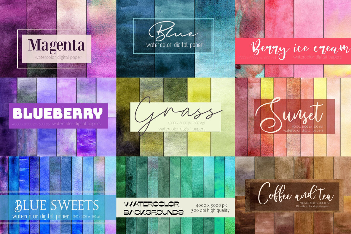 Watercolor Digital Papers Bundle 1