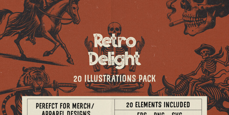 Retro Delight 20 Illustrations Pack