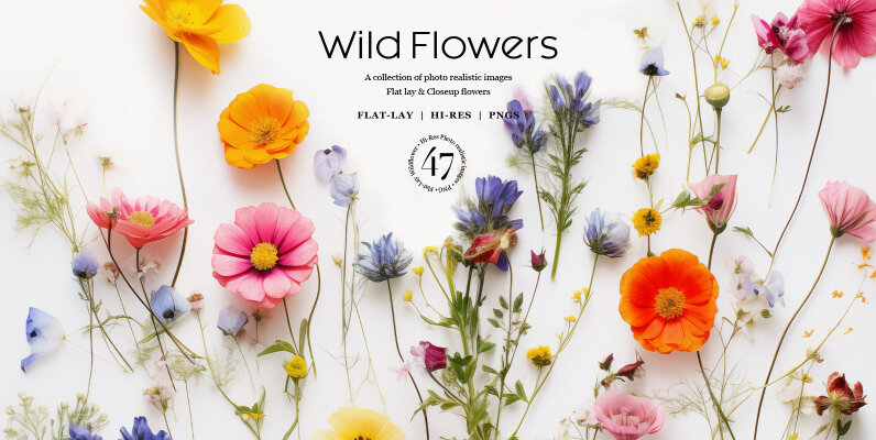 Flat lay wild flowers