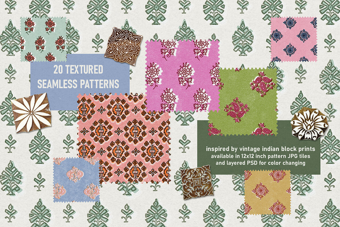 Vintage Block Seamless Patterns 3