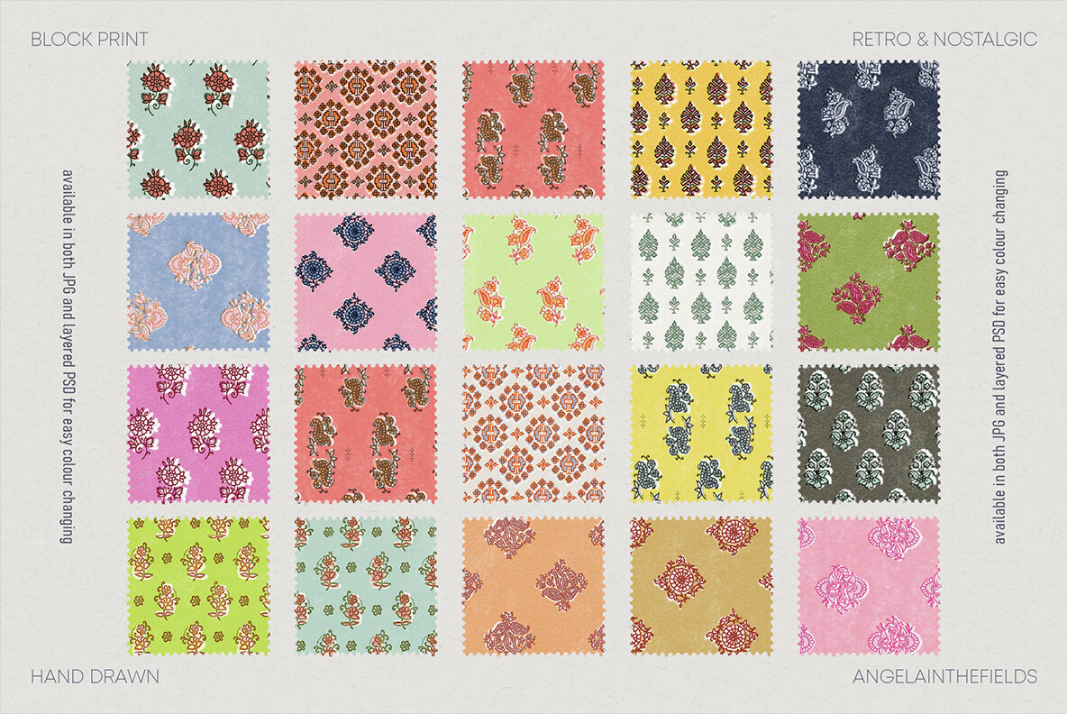 Vintage Block Seamless Patterns 4