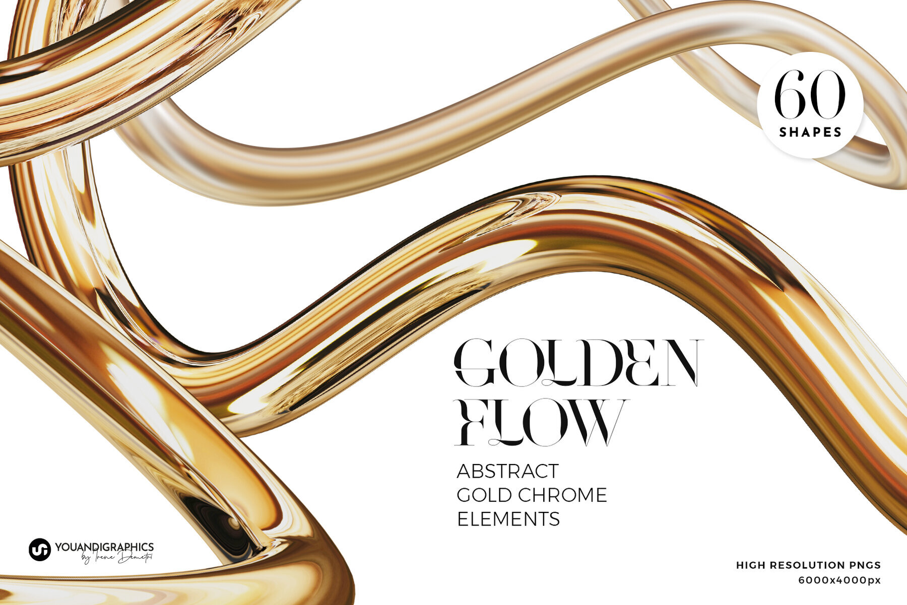 Golden Flow Abstract 3D Elements 1