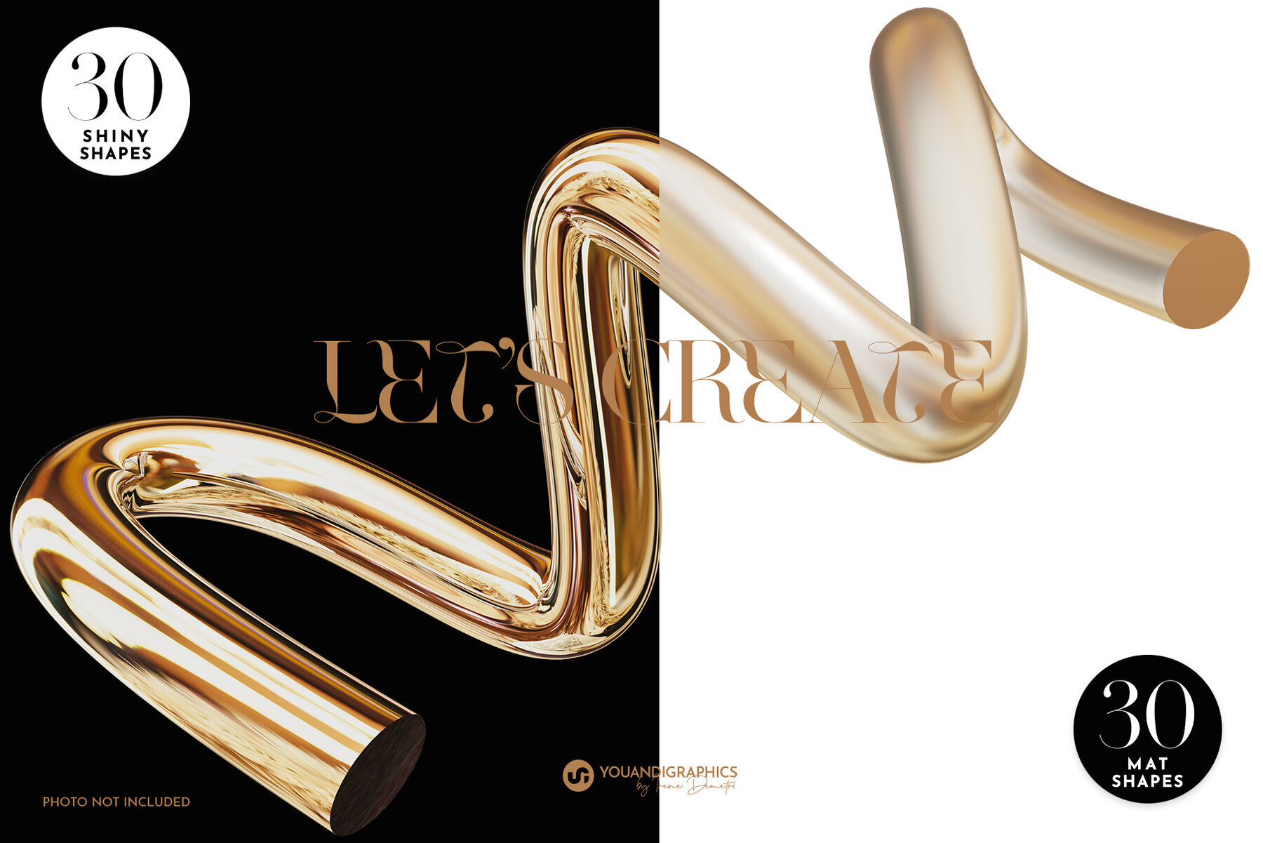 Golden Flow Abstract 3D Elements 2