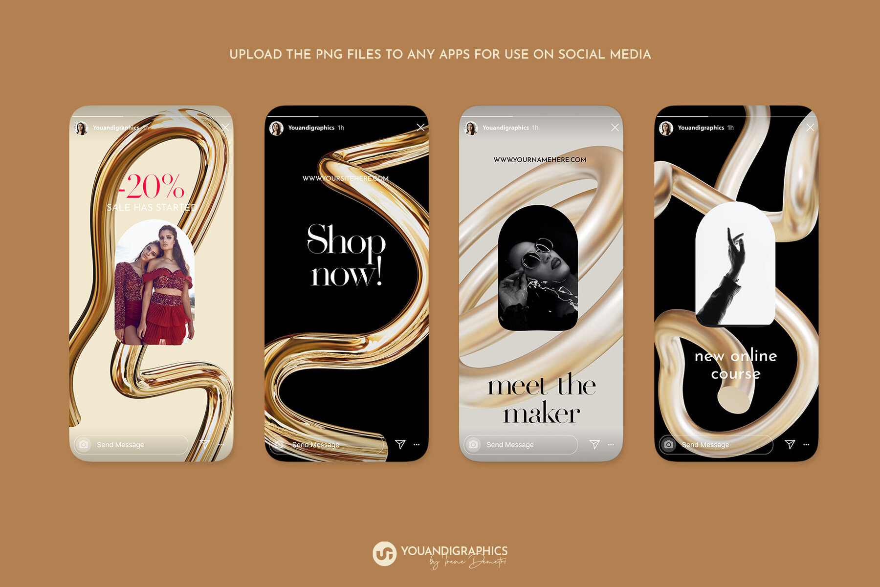 Golden Flow Abstract 3D Elements 5