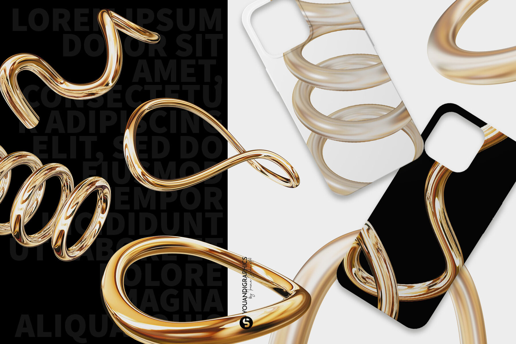 Golden Flow Abstract 3D Elements 6