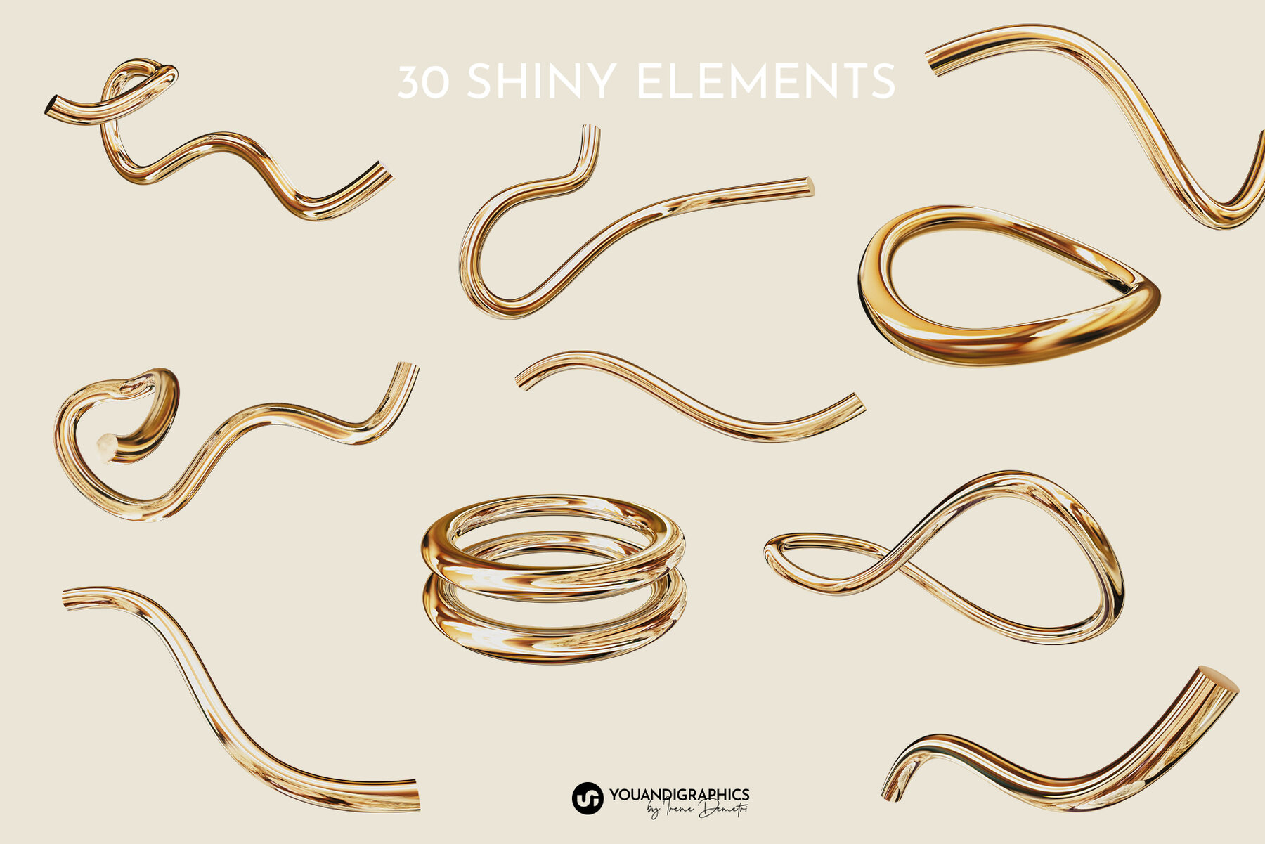 Golden Flow Abstract 3D Elements 10