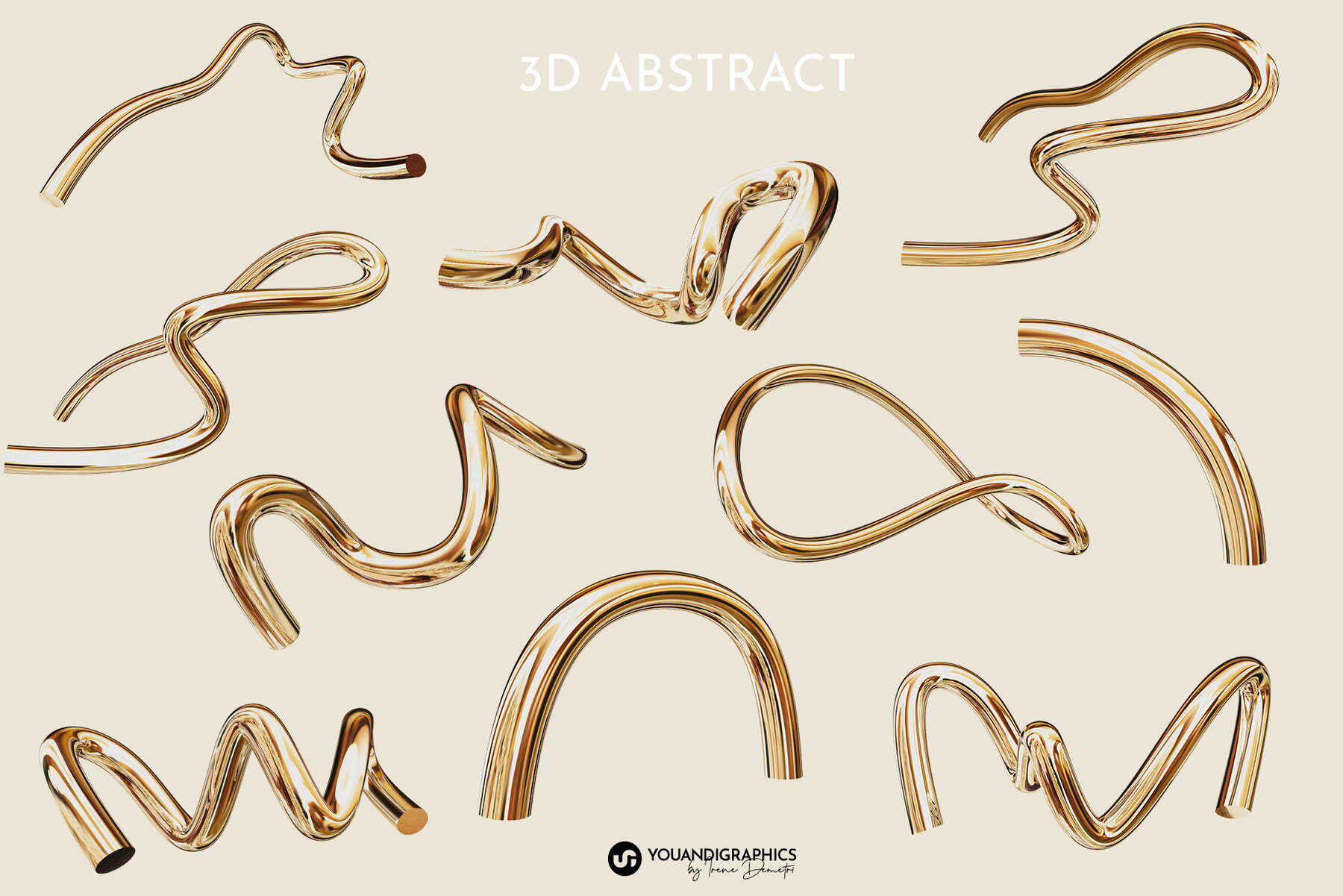 Golden Flow Abstract 3D Elements 11