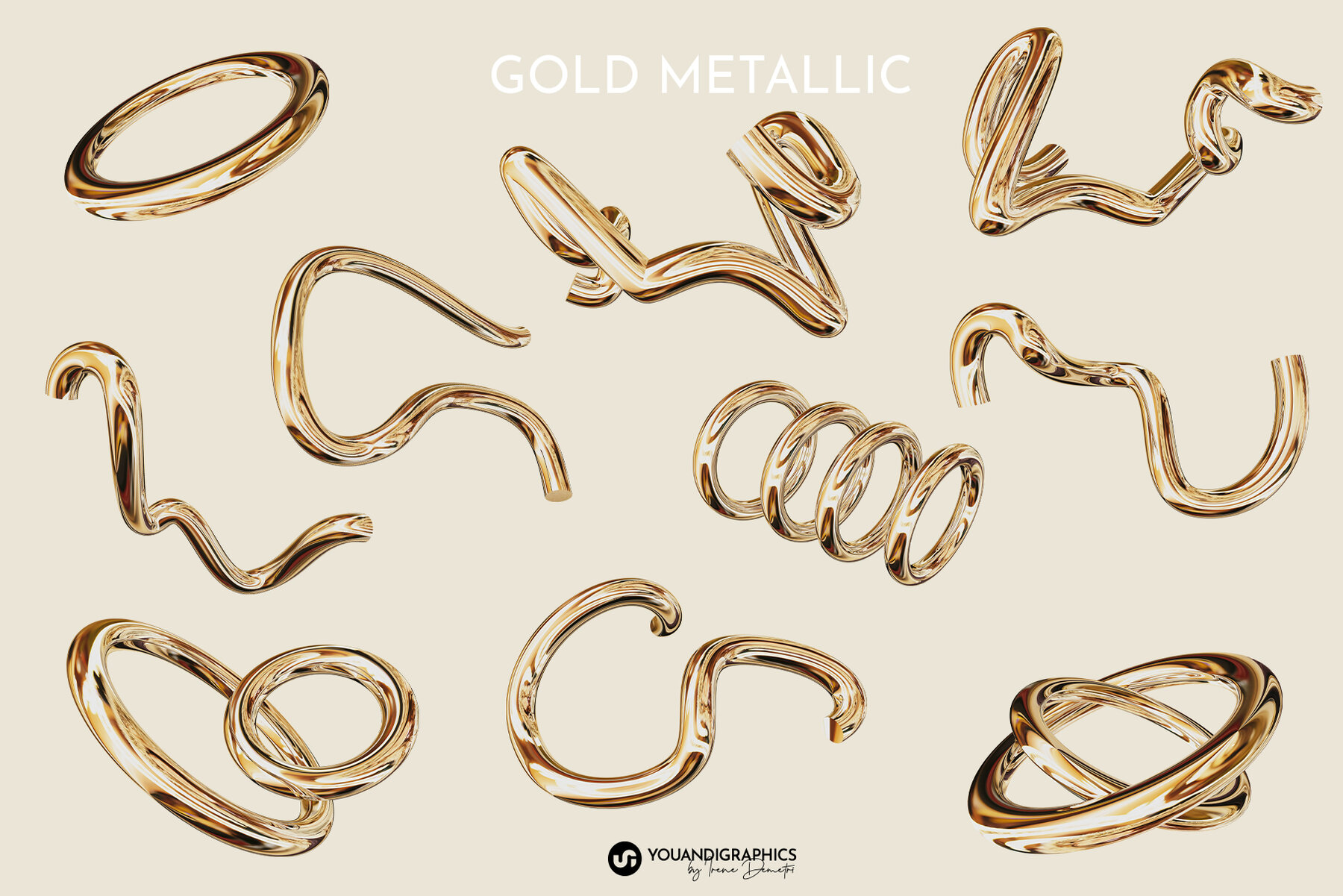 Golden Flow Abstract 3D Elements 12