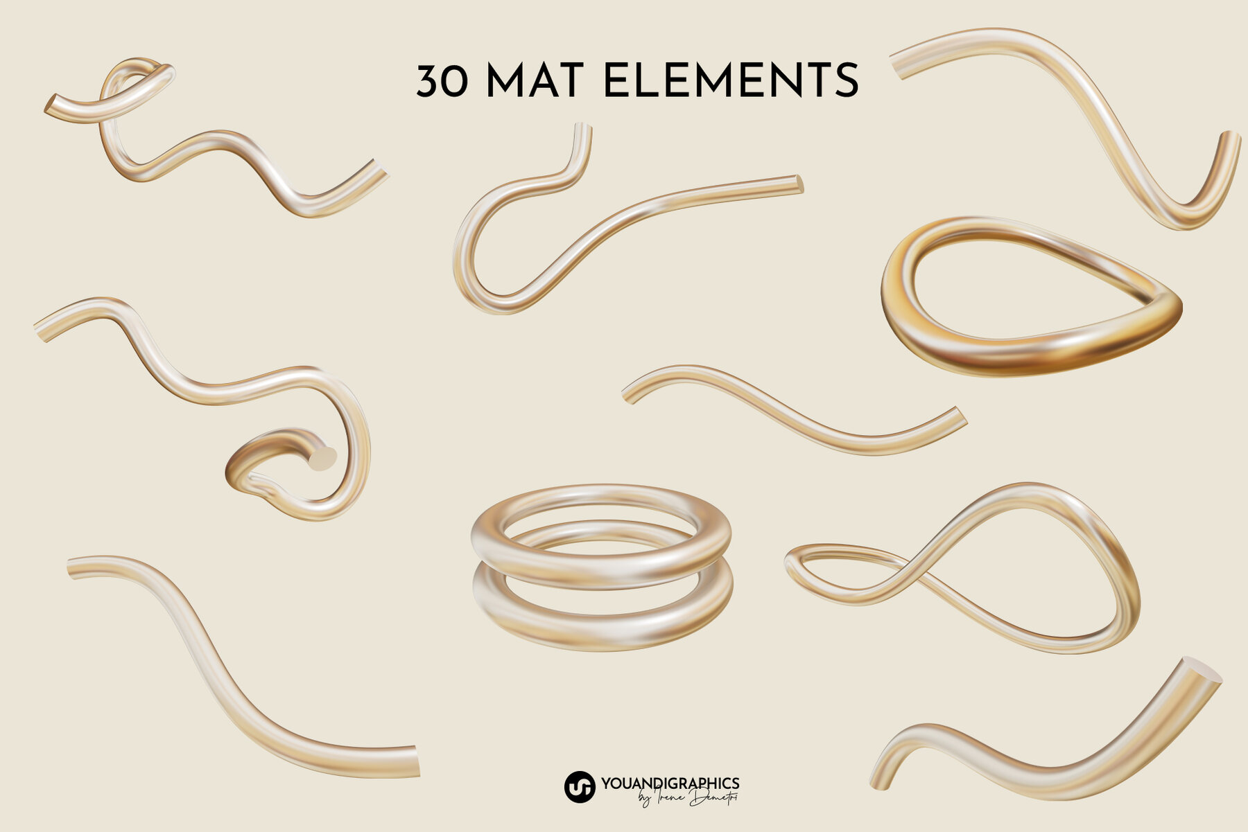 Golden Flow Abstract 3D Elements 13