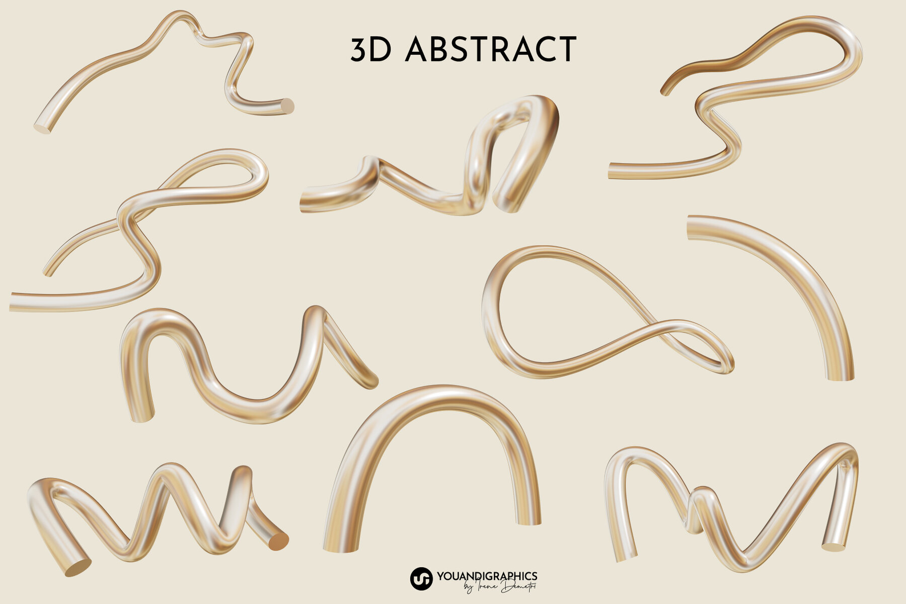 Golden Flow Abstract 3D Elements 14