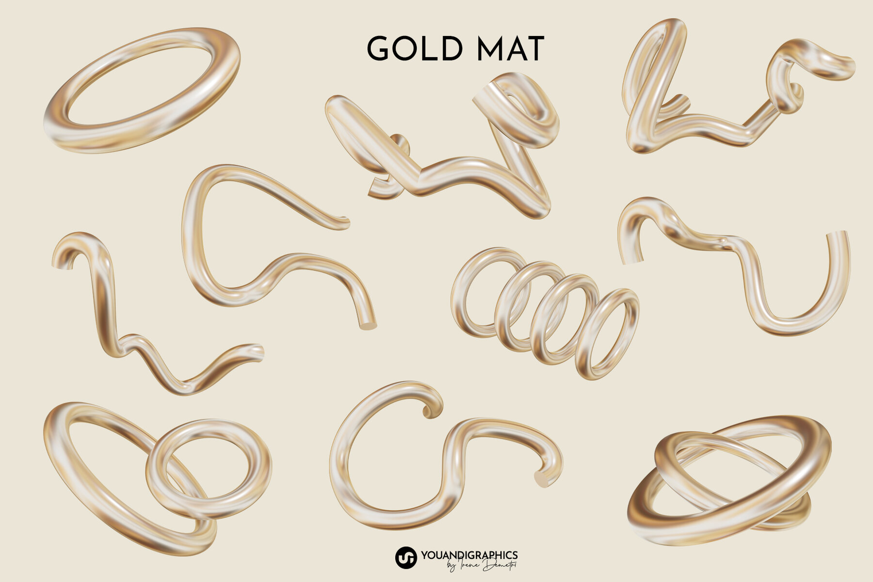 Golden Flow Abstract 3D Elements 15