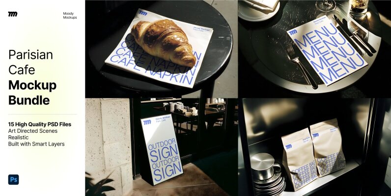 15 Parisian Cafe Mockups Bundle