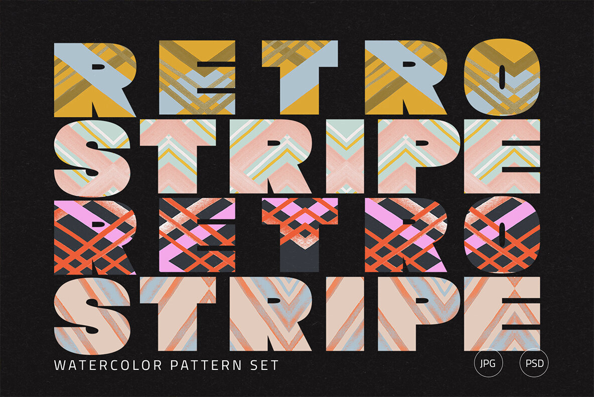 Watercolor Retro Stripe Pattern Pack 1
