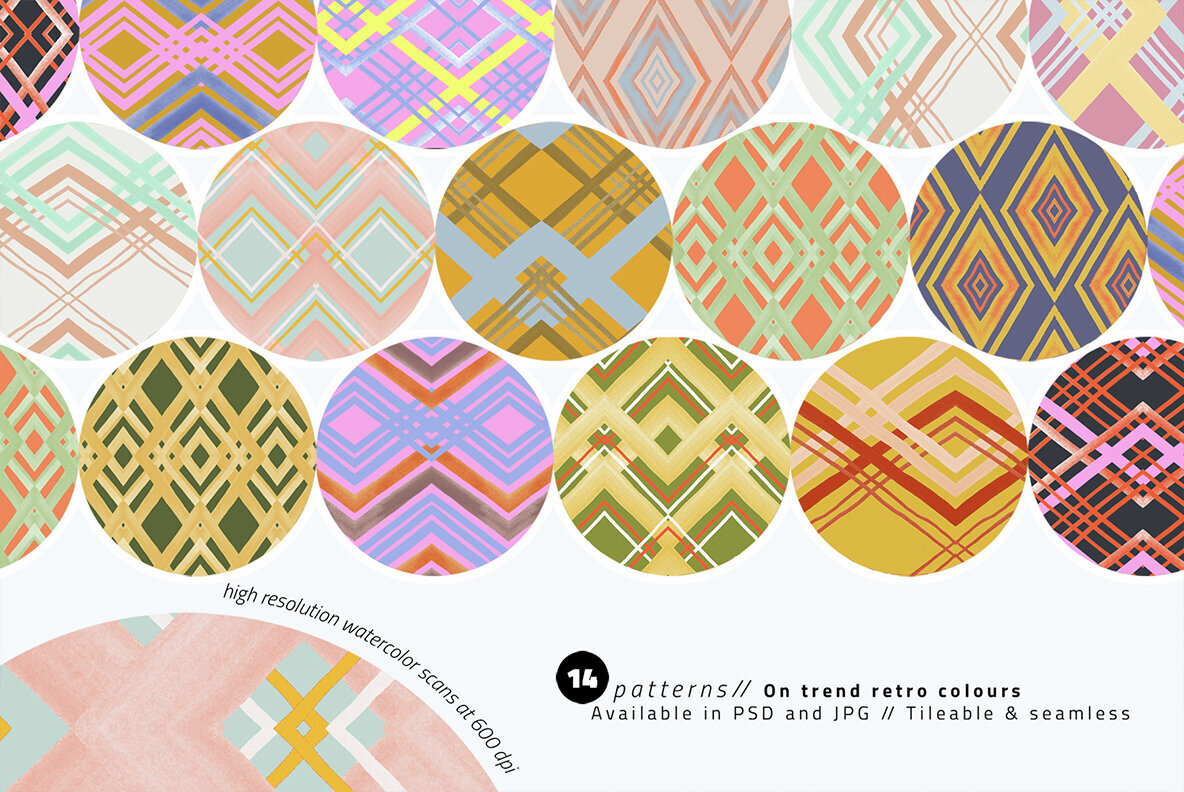 Watercolor Retro Stripe Pattern Pack 2