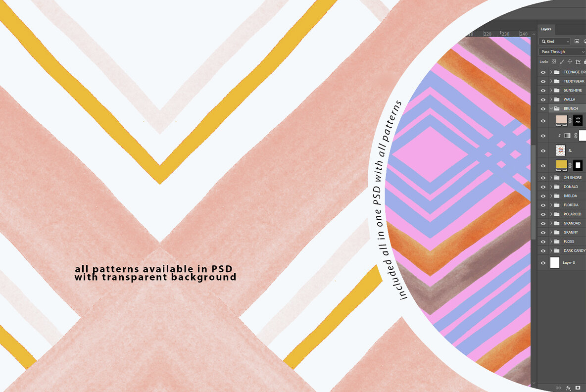 Watercolor Retro Stripe Pattern Pack 5