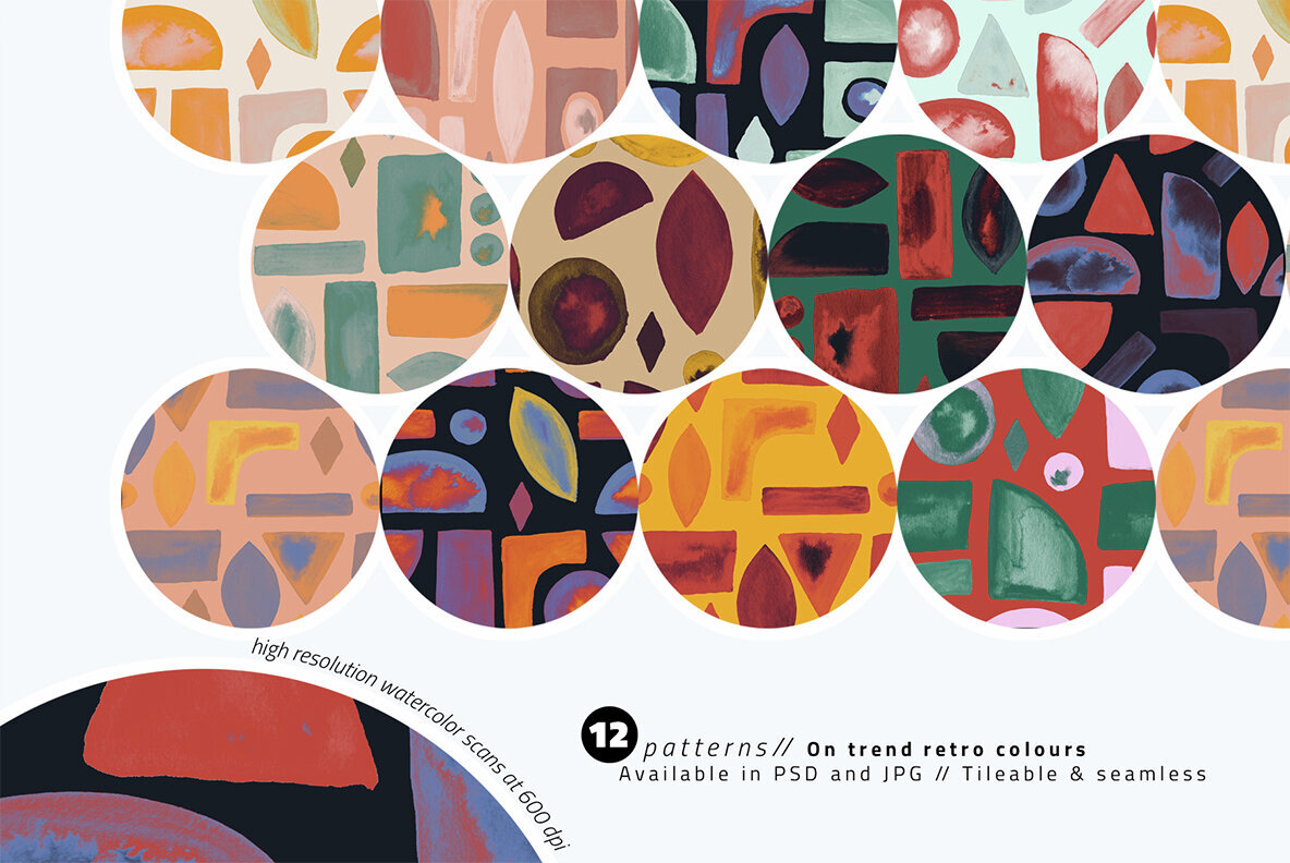 Watercolor Retrometric Pattern Pack 3