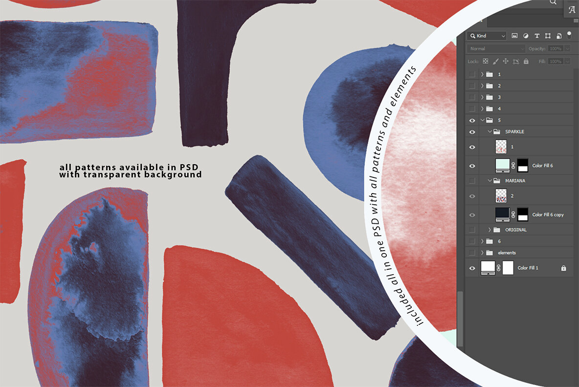 Watercolor Retrometric Pattern Pack 6