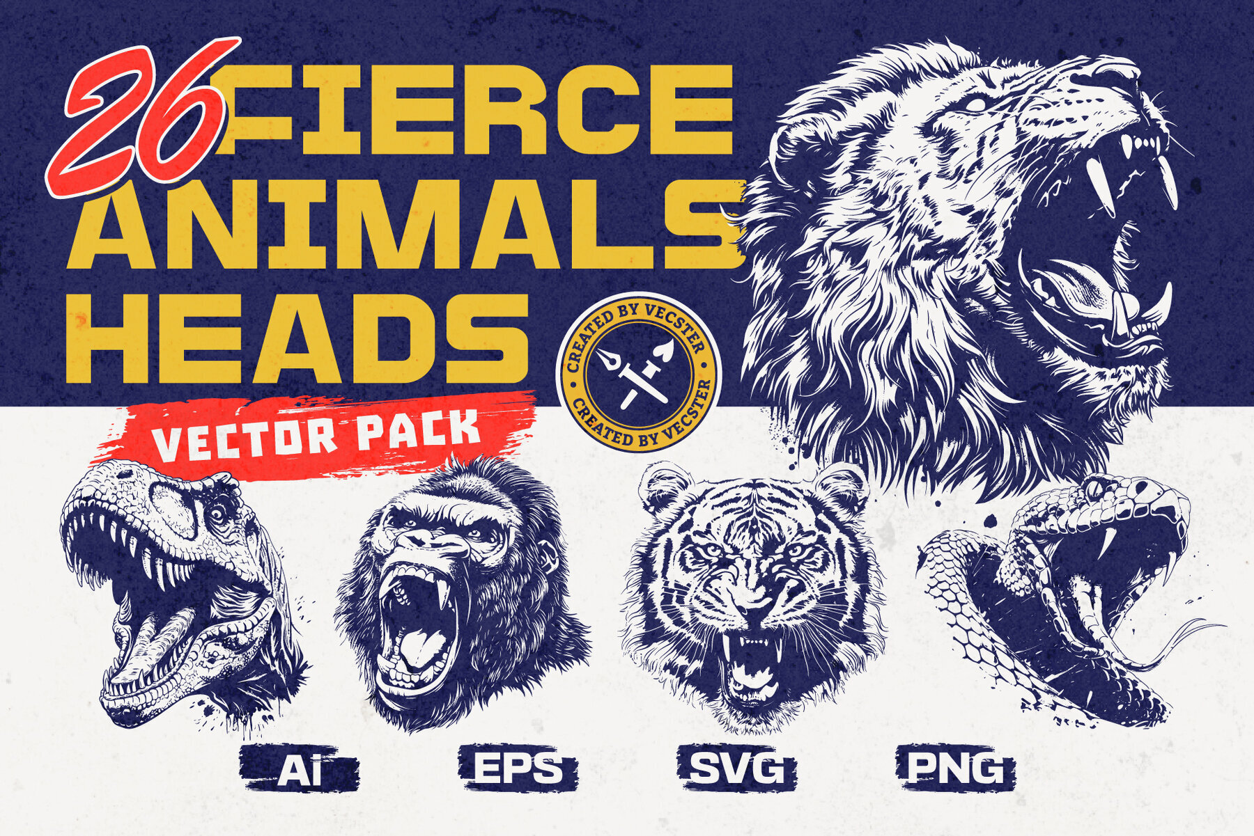 26 Fierce Animals Heads Vector Pack 1
