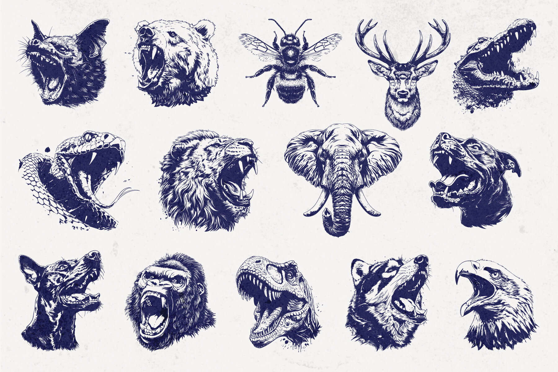 26 Fierce Animals Heads Vector Pack 2