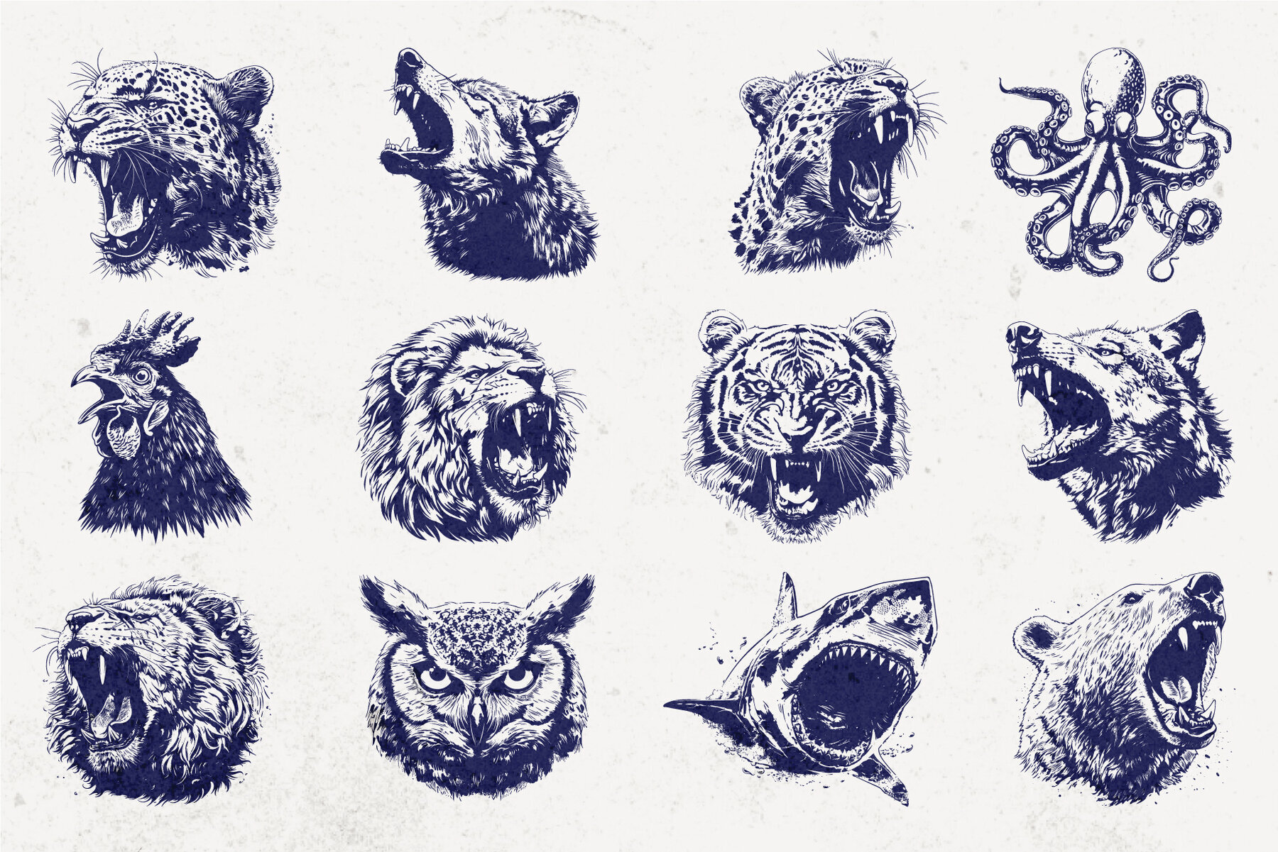 26 Fierce Animals Heads Vector Pack 3