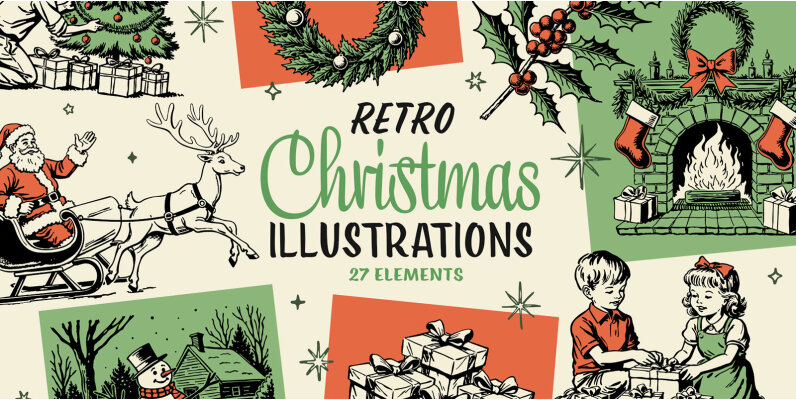 Retro Christmas Illustrations