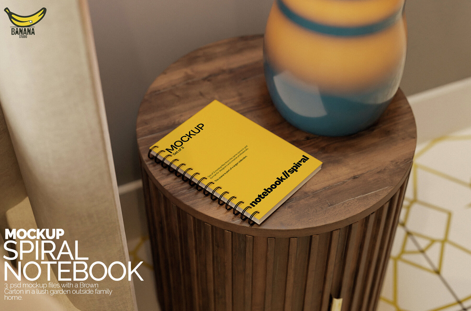 Sublimation Spiral Notebook Mockup Bundle Set on Bed Side Table 1