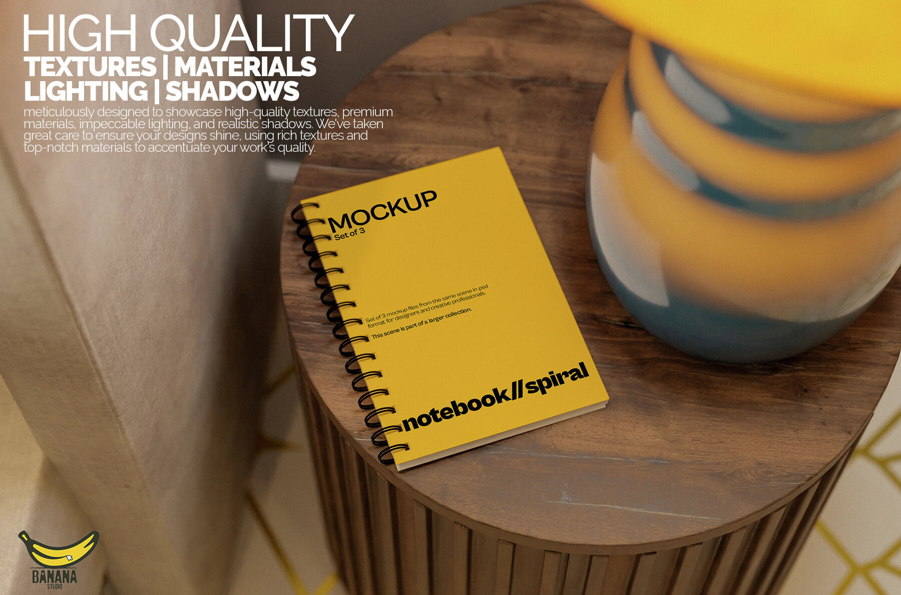 Sublimation Spiral Notebook Mockup Bundle Set on Bed Side Table 2