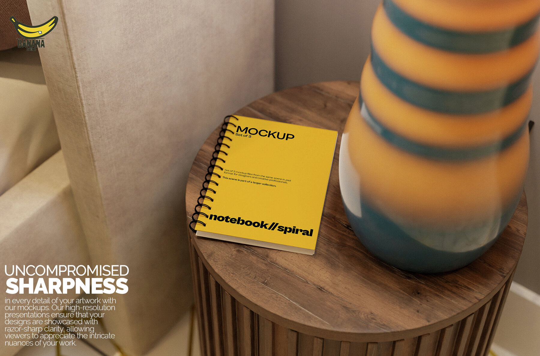 Sublimation Spiral Notebook Mockup Bundle Set on Bed Side Table 3