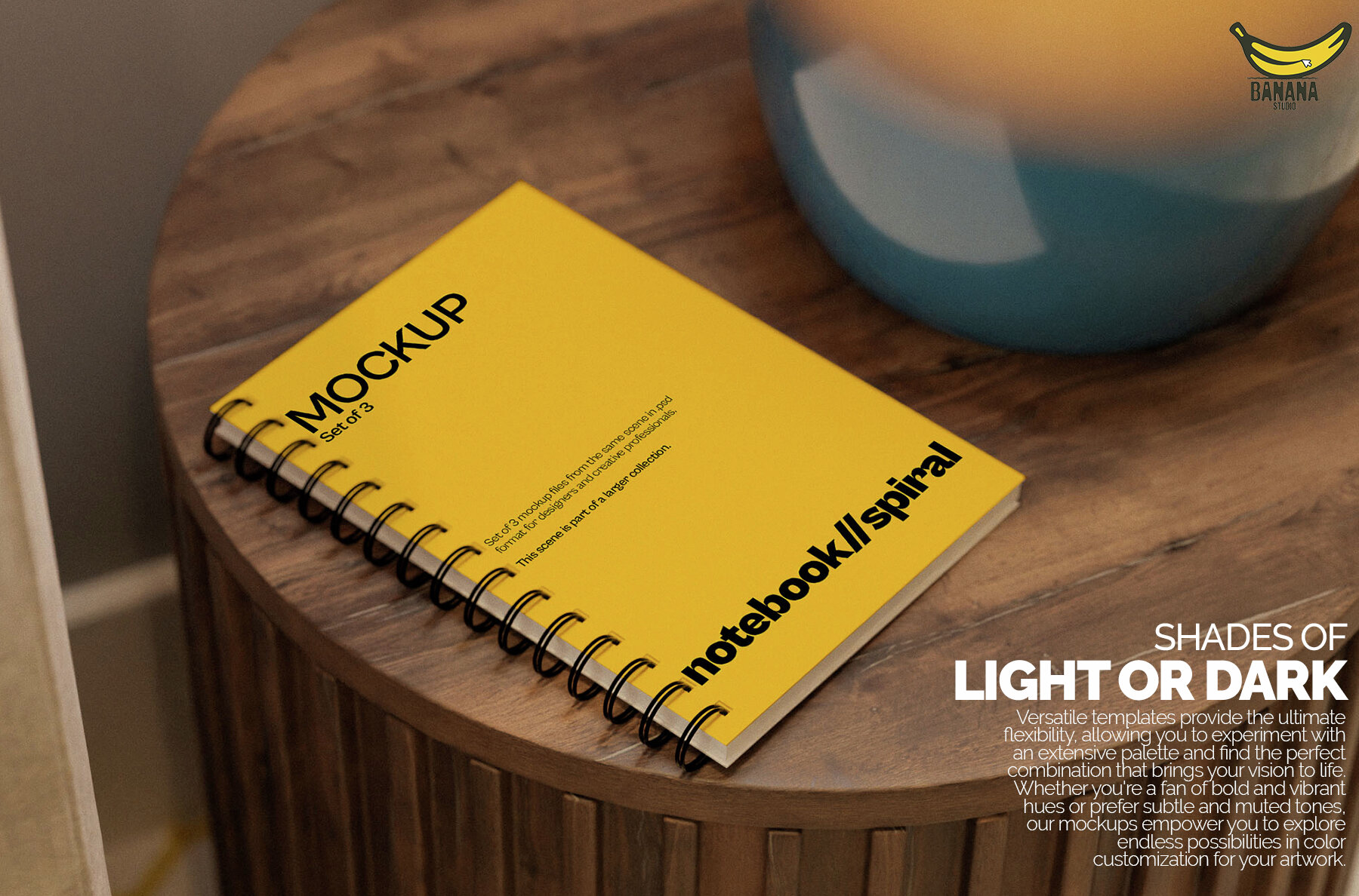 Sublimation Spiral Notebook Mockup Bundle Set on Bed Side Table 4